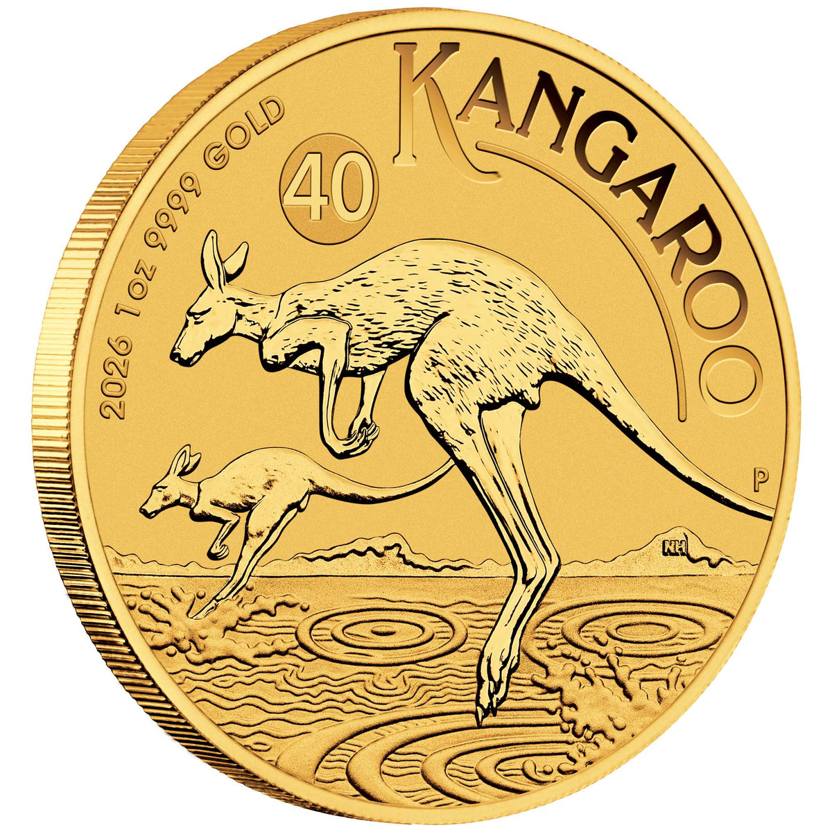 2026 1oz Perth Mint Gold Kangaroo 40th Anniversary bullion coin – edge view