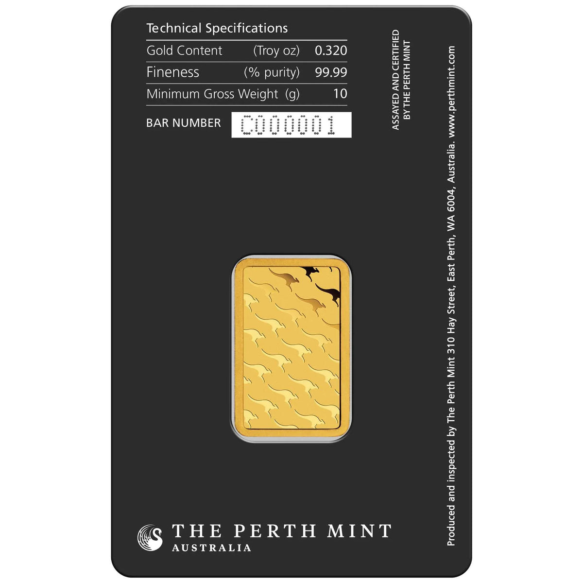 10g Perth Mint gold minted bar – obverse in assay packaging