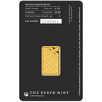 5g Perth Mint gold minted bar – obverse in assay packaging