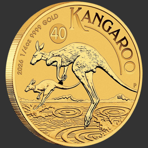 2026 1/4oz Perth Mint Gold Kangaroo 40th Anniversary bullion coin – edge view