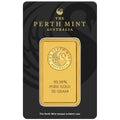 50g Perth Mint gold minted bar – reverse in assay packaging