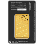 50g Perth Mint gold minted bar – obverse in assay packaging
