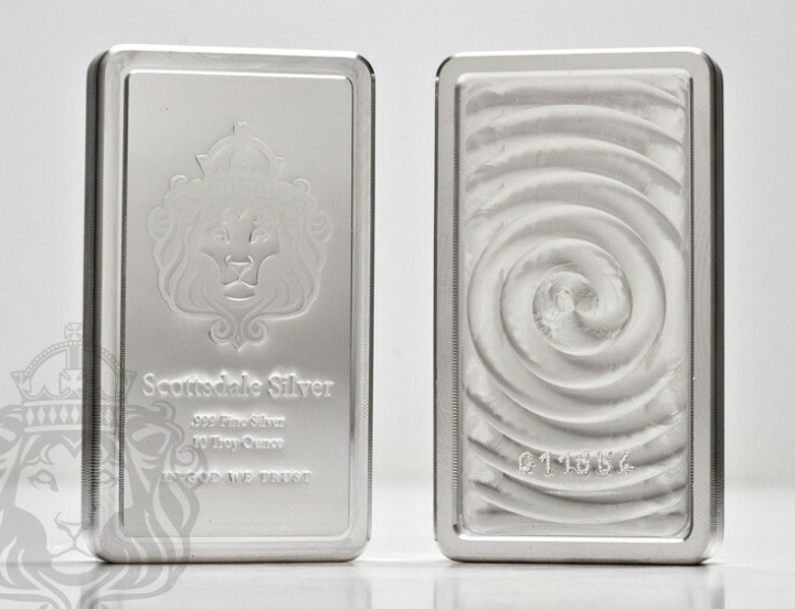 10oz Scottsdale Mint silver Stacker bar – front and reverse