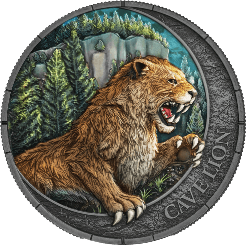 1oz Silver Republic of Liberia-MegaFauna Cave Lion coin .9999
