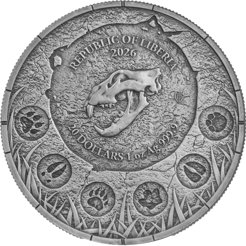 1oz Silver Republic of Liberia-MegaFauna Cave Lion coin .9999