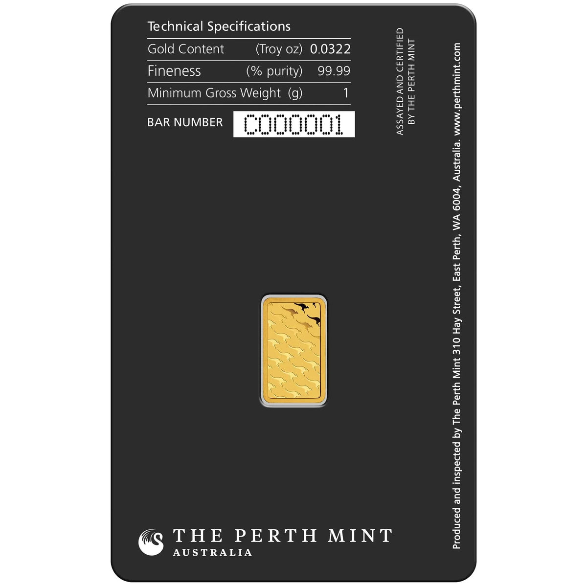 1g Perth Mint gold minted bar – alternate view