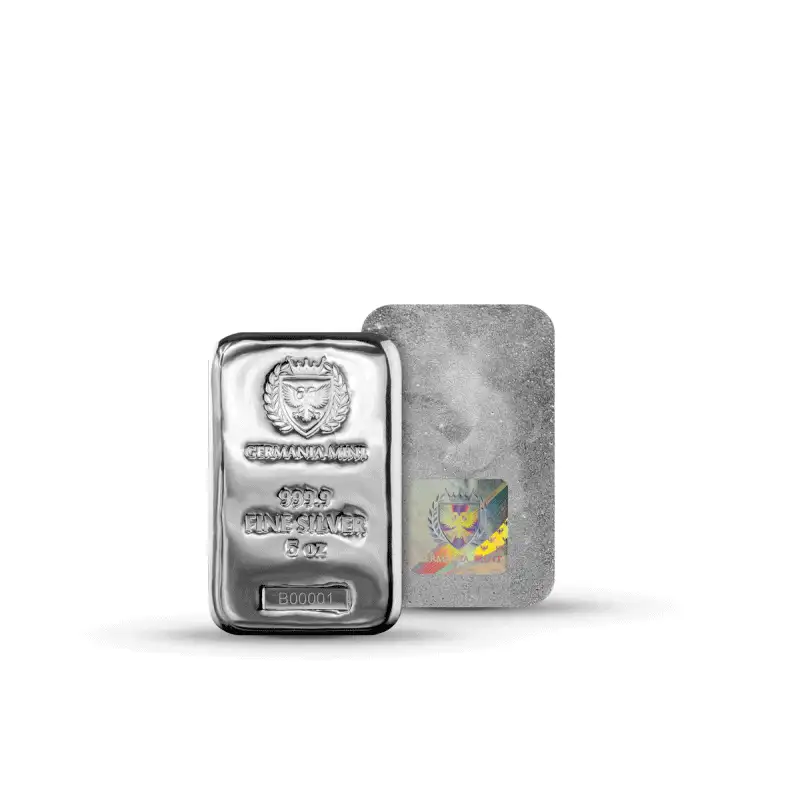 5oz Germania Mint silver cast bar – alternate view