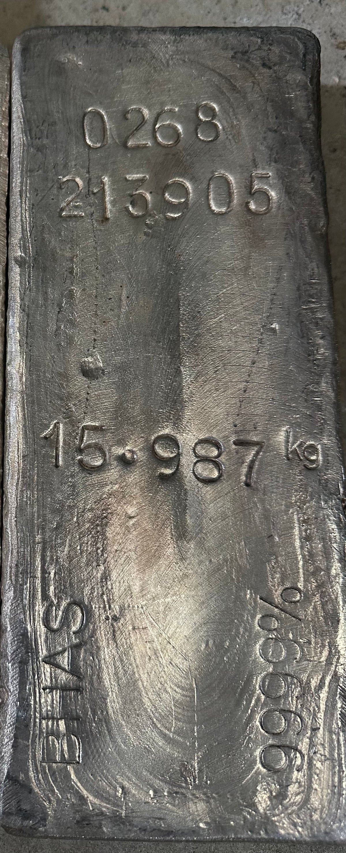 15.987kg B.H.A.S Silver Feedstock bar .9999