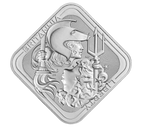 A silver-colored commemorative coin featuring a diamond-shaped border and an embossed profile of a helmeted figure holding a trident, with the words 'BRITAIN' and 'LIBERTY' visible on a plain white background.