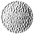 A circular silver-toned metal tin lid or decorative plate featuring a hammered, textured surface and embossed text reading 'TOMBSTONE HAMMERED SILVER' on a plain white background.
