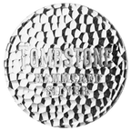 A circular silver-toned metal tin lid or decorative plate featuring a hammered, textured surface and embossed text reading 'TOMBSTONE HAMMERED SILVER' on a plain white background.